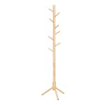 Kapstok, vrijstaande kapstok, garderobe van massief hout, boomvormig, met 8 haken, voor kleding, hoeden, tassen, gang, entree, natuurlijke kleur