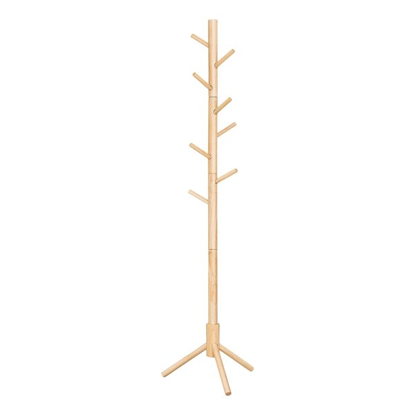 Kapstok, vrijstaande kapstok, garderobe van massief hout, boomvormig, met 8 haken, voor kleding, hoeden, tassen, gang, entree, natuurlijke kleur