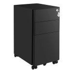 Rolcontainer, archiefkast, kantoorkast met wieltjes en slot, voor documenten in DIN A4, legal en briefformaat, hangmap, zwart