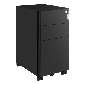 Rolcontainer, archiefkast, kantoorkast met wieltjes en slot, voor documenten in DIN A4, legal en briefformaat, hangmap, zwart