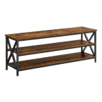 TV plank, TV meubel, lowboard voor TV's tot 65 inch, TV tafel met open vakken, X vormige stijlen, industrieel ontwerp, vintage bruin en zwart