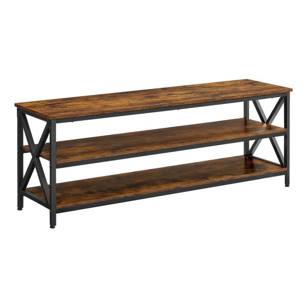 TV plank, TV meubel, lowboard voor TV's tot 65 inch, TV tafel met open vakken, X vormige stijlen, industrieel ontwerp, vintage bruin en zwart