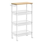 Trolley 4 niveaus, keukenwagen smal, nisplank op wielen, staal, handgreep, voor kleine ruimtes, keuken, badkamer, woonkamer, werkkamer, eiken wit