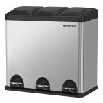 Afvalemmer voor de keuken, 54 L, pedaalemmer met 3 vakken, binnenbakken en 6 stickers voor afvalscheiding, afvalscheidingssysteem, zilver en zwart