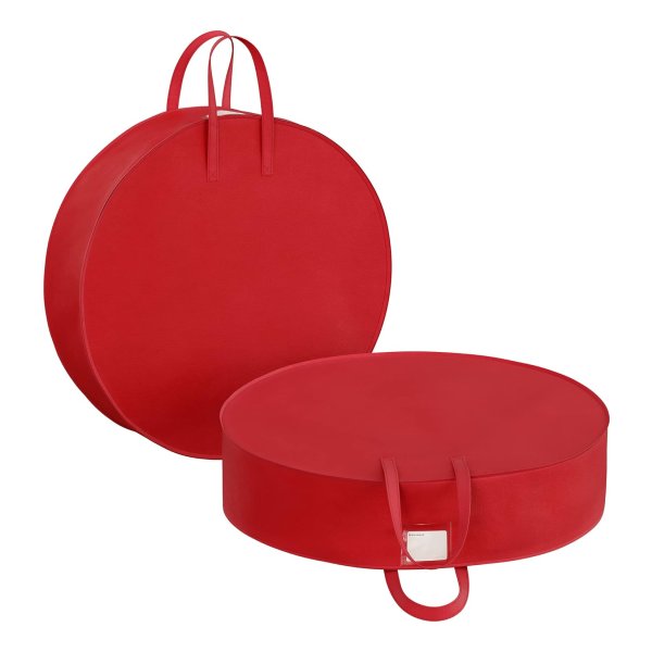 Opbergzakjes voor adventskrans, set van 2, opbergen van kerstversieringen, met handvatten, dubbele rits en labelhouder, rood