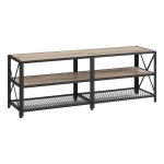 TV kast, televisietafel, lowboard voor tv's tot 60 inch, televisiekast met planken, stalen frame, tv rek voor woonkamer, slaapkamer, grijs en zwart