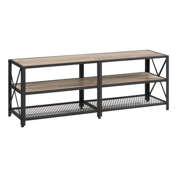 TV kast, televisietafel, lowboard voor tv's tot 60 inch, televisiekast met planken, stalen frame, tv rek voor woonkamer, slaapkamer, grijs en zwart