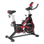 Hometrainer, fitnessfiets, met verstelbaar stuur, zitting en weerstand, hartslagmeting, pedalen met voetmand, zwart en rood