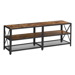 TV kast, TV tafel, lowboard voor TV tot 60 inch, TV kast met rekken, stalen frame, TV plank voor woonkamer, slaapkamer, vintage bruin en zwart