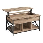 Salontafel, in hoogte verstelbare salontafel, open en verborgen opbergruimte, X beugels, ‎‎camel bruin en zwart