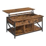 Salontafel, in hoogte verstelbare salontafel, open en verborgen opbergruimte, X beugels, vintage bruin en zwart