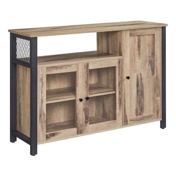 Dressoir, Keukenkast, Opbergkast met 3 deuren voor woonkamer keuken eetkamer, landelijke stijl, eikenbruin en zwart