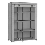 Kledingkast, kapstok, met 1 kledingstang, 6 legplanken, vliesstof, metalen frame, voor slaapkamer, hal, grijs met visgraatmotief
