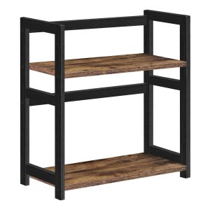Kruidenrek met 2 niveaus, keukenplank, voor aanrecht, bamboe rek, voor keuken, eetkamer, kantoor, vintage bruin en zwart