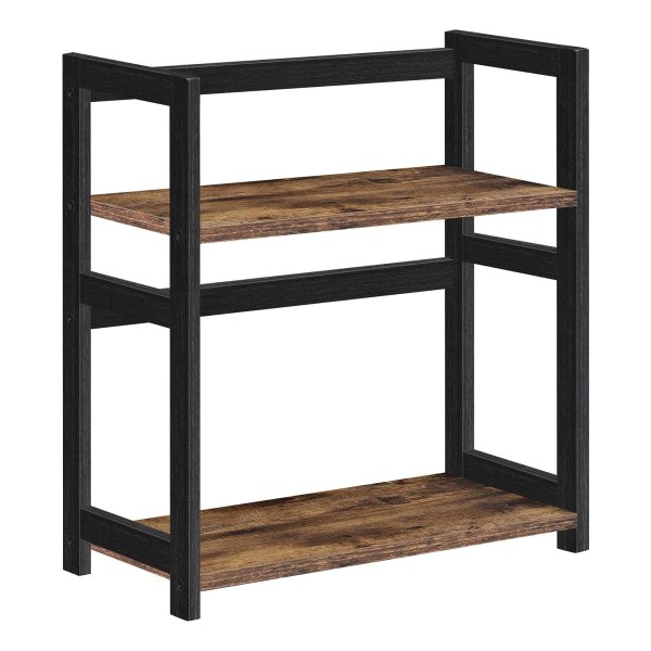 Kruidenrek met 2 niveaus, keukenplank, voor aanrecht, bamboe rek, voor keuken, eetkamer, kantoor, vintage bruin en zwart