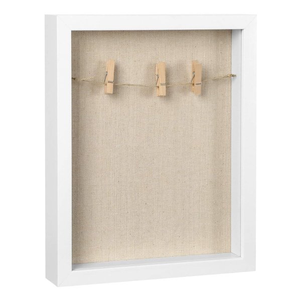 Shadow Box Frame, Picture Frame met Twine, wasknijpers en Stick Pins, voor DIY Crafts, Linnen stoffen rug, glas voorkant, en MDF Border, wit