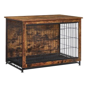 Hondenkooi, bijzettafel, hondenbox, modern hondenhok voor binnen tot 42 kg, zeer belastbaar, hondenhuis voor thuis, uitneembaar dienblad, 2 deuren, vintagebruin