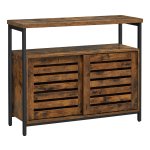 Opbergkast, dressoir, kast, met schuifdeuren, voor woonkamer, keuken, eetkamer, stalen frame, industriële stijl, rustiek bruin en zwart