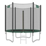 Trampoline 8 ft, 244 cm diameter kindertrampoline met afdeknet, veiligheidspad, ladder, 180 cm hoge rechte paal, stalen frame, TÜV Rheinland GS certificaat, donkergroen