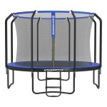 Trampoline, TÜV Rheinland GS certificaat, ronde tuintrampoline met veiligheidsnet en ladder, gevoerd frame, voor kinderen en volwassenen