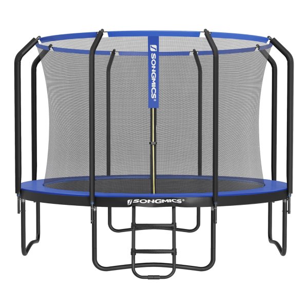 Trampoline, TÜV Rheinland GS certificaat, ronde tuintrampoline met veiligheidsnet en ladder, gevoerd frame, voor kinderen en volwassenen