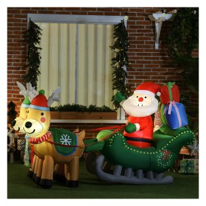 Opblaasbare Kerstman met Rendier - Feestelijk Verlicht - Rood