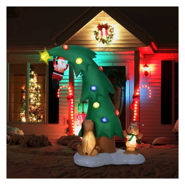 Opblaasbare Kerstman met LED-verlichting - Kerstversiering - Rood