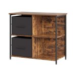 Archiefkast, kantoorkast met 2 stoffen laden, eenvoudige montage, open planken, voor documenten in A4 formaat, letterformaat, thuiskantoor, vintage bruin en inktzwart
