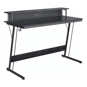 Bureau, gamingtafel met ingebouwde stekkerdoos, computertafel, met monitorstandaard voor 2 monitoren, slaapkamer, klassiek zwart
