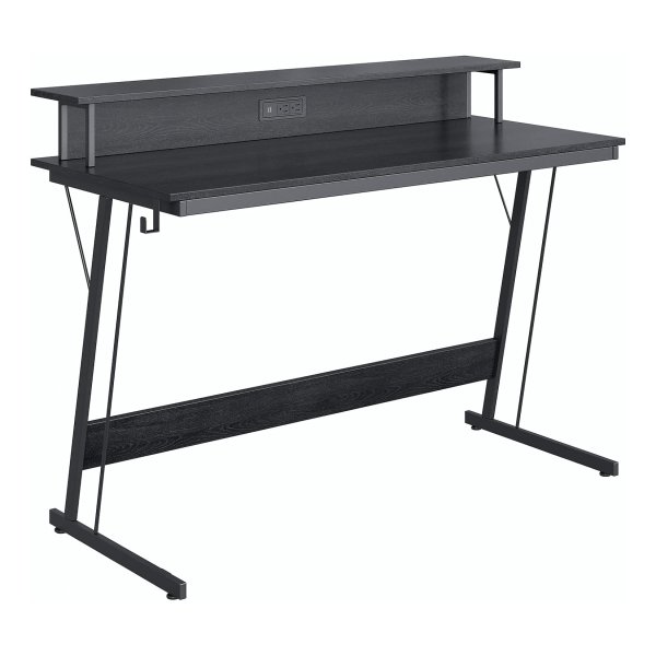 Bureau, gamingtafel met ingebouwde stekkerdoos, computertafel, met monitorstandaard voor 2 monitoren, slaapkamer, klassiek zwart