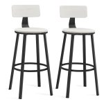 Barkruk, set van 2, barstoel, keukenstoel met metalen frame, zithoogte 73 cm, eenvoudige montage, industrieel design, wit met nerf