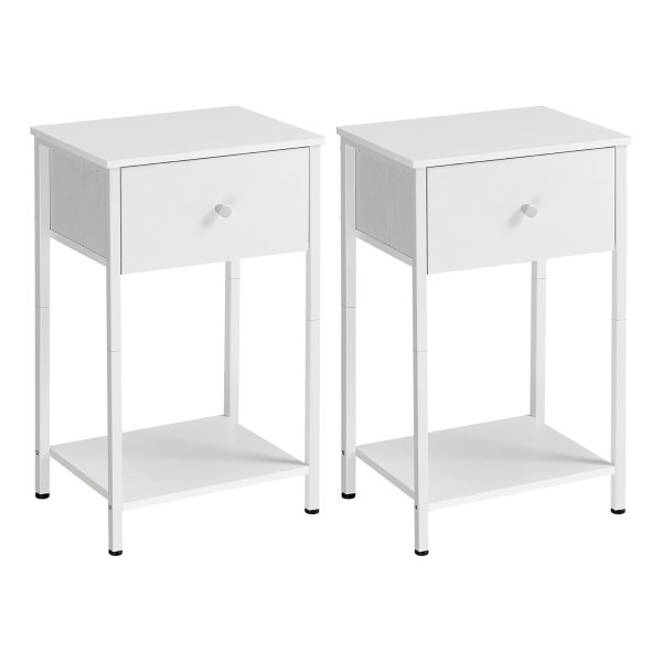 Nachtkastje, set van 2, bijzettafel met stoffen lade, 61 cm hoog nachtkastje, met plank, voor woonkamer, slaapkamer, wit