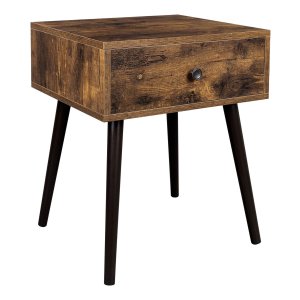 Nachtkastje, bijzettafel, salontafel met lade en schuine poten, vintage stijl, vintage bruin