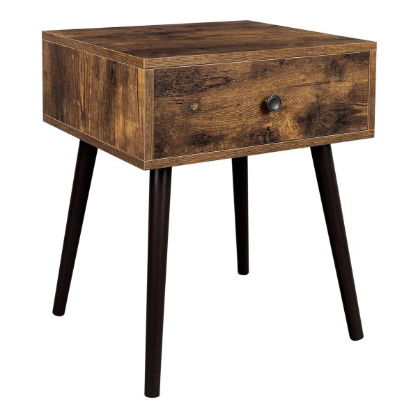 Nachtkastje, bijzettafel, salontafel met lade en schuine poten, vintage stijl, vintage bruin