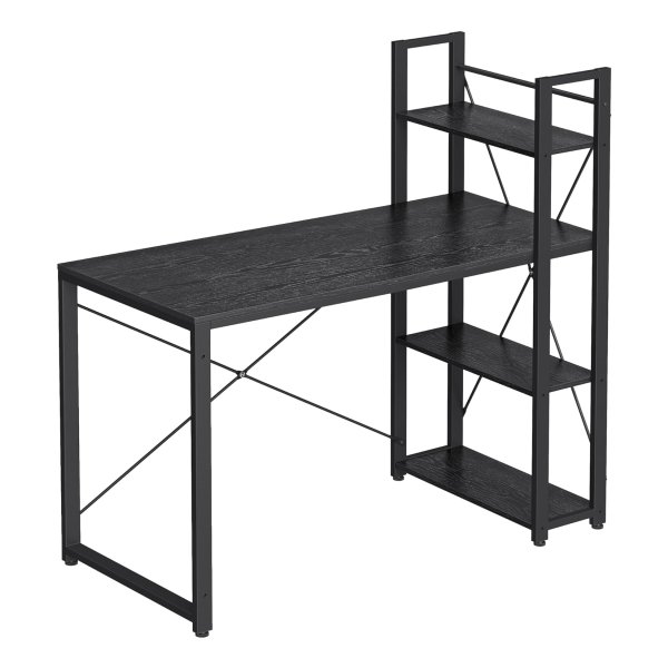 Bureau, computertafel met legplanken rechts of links, 120 cm brede bureautafel, voor werkkamer, thuiskantoor, eenvoudige montage, ebbenhout zwart