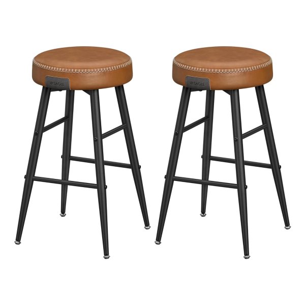 Set van 2 Barkrukken – Keukenstoel met PU Stiksels, 63 cm Zithoogte – Karamelbruin, Mid-Century Modern Stijl