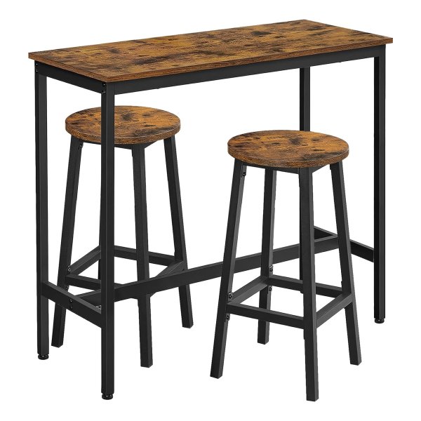 Bartafelset, statafel met 2 barkrukken, keukentafel en keukenstoelen in industrieel design, voor keuken, vintage bruin en zwart