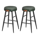 Set van 2 Barkrukken – Hoogte 63 cm – Mid-Century Modern Stijl – Bosgroen PU met Stiksels – Voor Keuken en Eetkamer