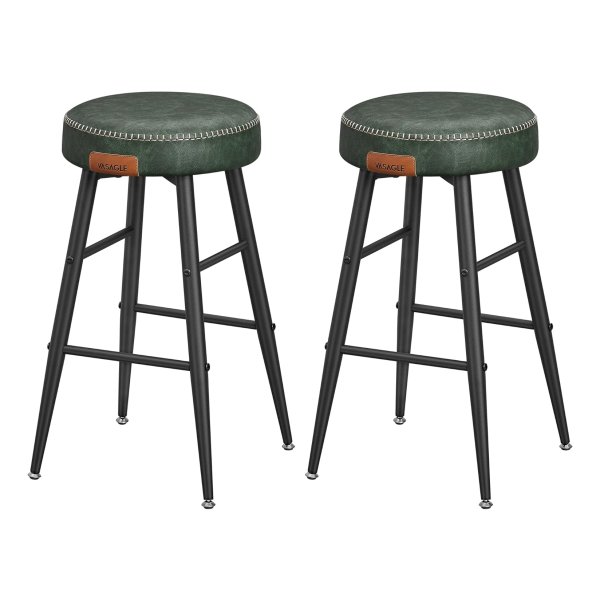 Set van 2 Barkrukken – Hoogte 63 cm – Mid-Century Modern Stijl – Bosgroen PU met Stiksels – Voor Keuken en Eetkamer
