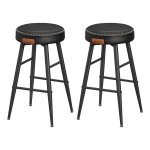 Barkruk, set van 2, keukenstoel, hoge zitting, van PU met naden, zithoogte 63 cm, voor keuken, thuisbar, eenvoudige montage, puur zwart