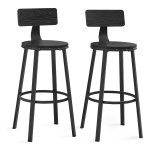 Barkruk, set van 2, barstoel, keukenstoel met metalen frame, zithoogte 73 cm, eenvoudige montage, industrieel design, ebbenzwart