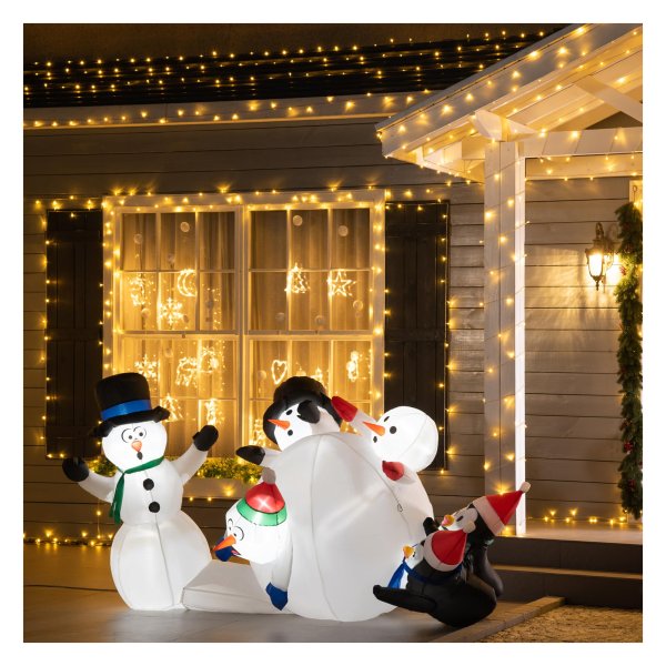 Tuindecoratie - Opblaasbare sneeuwpop met LED-verlichting - Kerstversiering - Polyester - Wit/Rood/Zwart