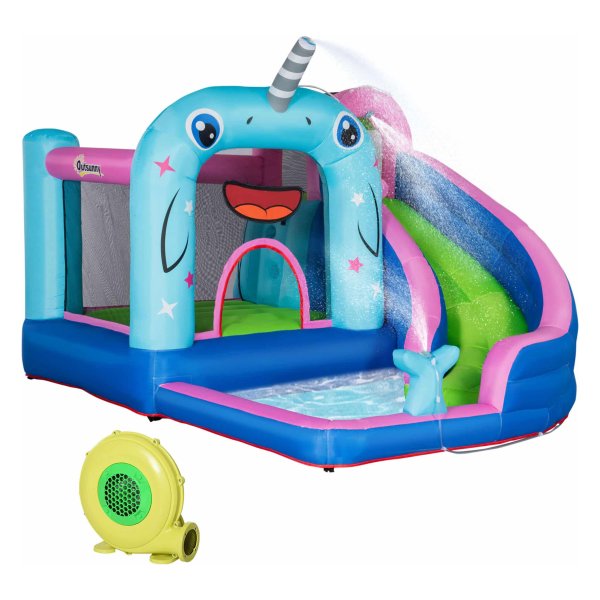 Springkasteel - Happy Jump - Waterspeelcentrum - Waterglijbaan - Blauw