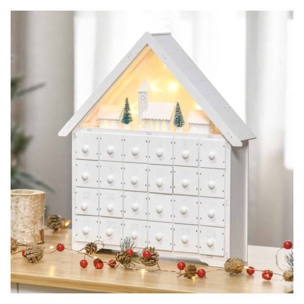 Adventskalender - Zaza Home - 24 lades - LED-verlichting - Wit
