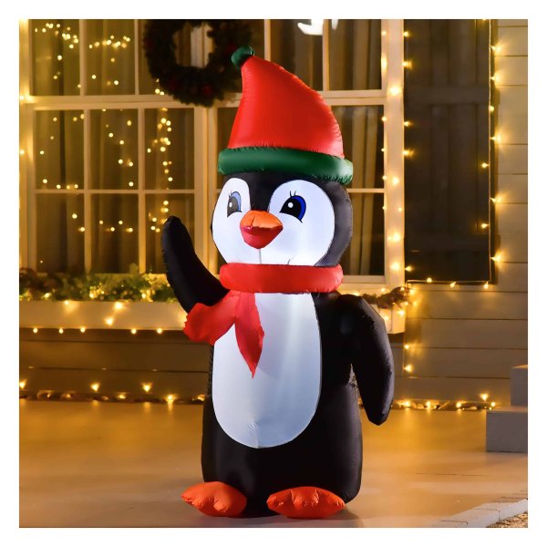 Feestdecoratie - Opblaasbare Pinguïn 1,6m - Met Verlichting - Polyester - Multikleurig