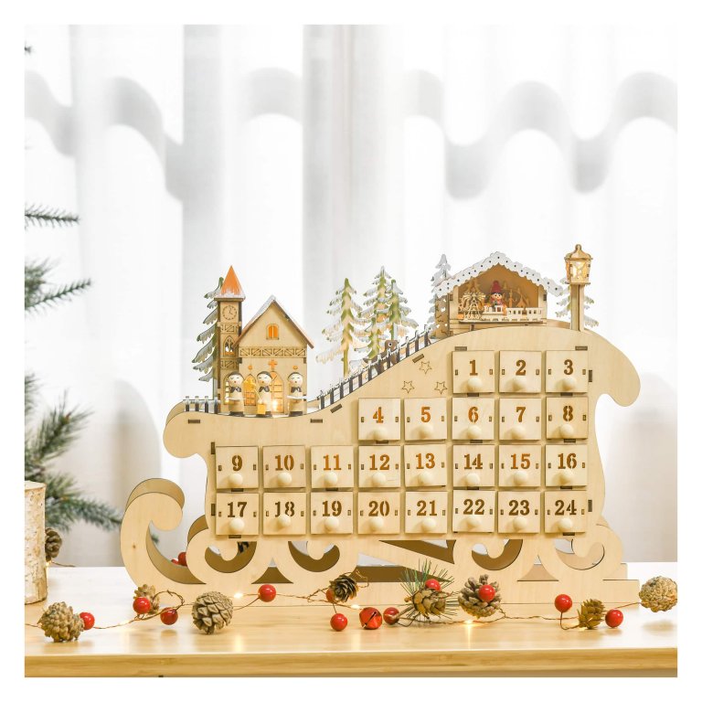 Haloppe LED Xmas Countdown Kalender Gift-giving Kerst 24-dagen Countdown Kalender Ornament Innovatieve Houten Kleur