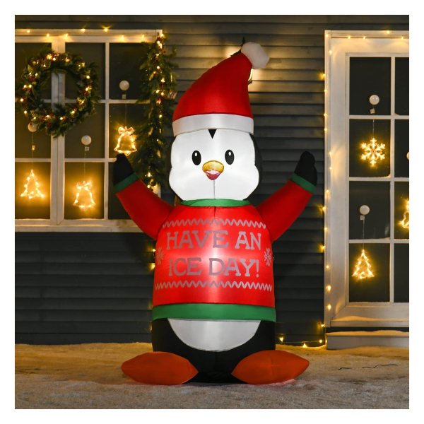 Opblaasbare Pinguïn – Zaza Home - Kerstdecoratie - Weerbestendig - Wit/Zwart/Rood/Groen