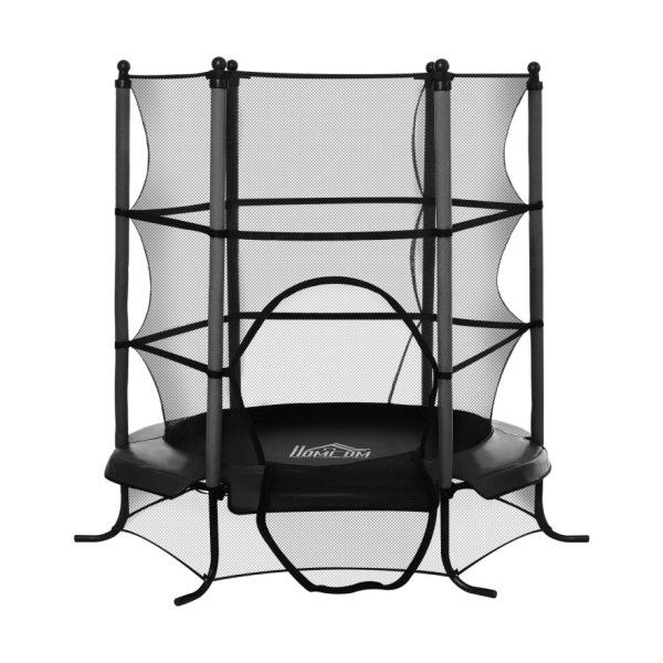 ZAZA Home trampoline voor kinderen tuintrampoline met veiligheidsnetrandafdekking rubberen koord gepolsterd staal zwart Ø173 cm tot 45 kg