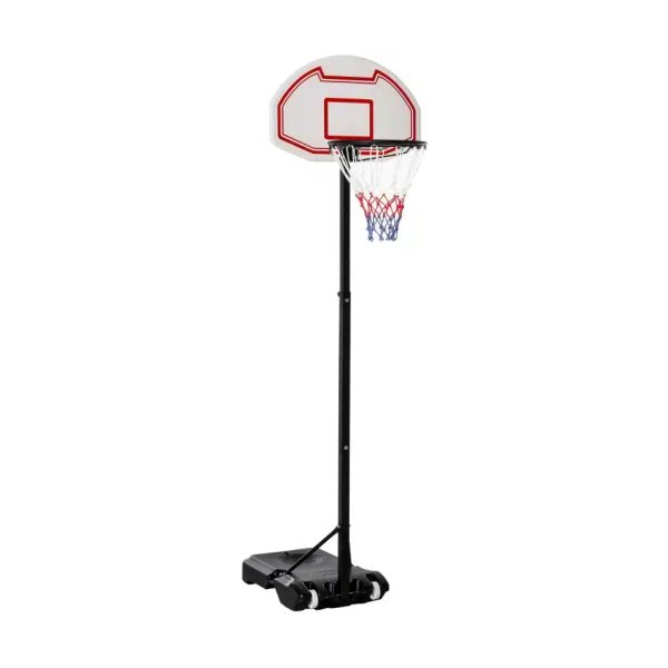 ZAZA Home kinderbasketbalstandaard basketbalring met wielen standvoet vulbaar met water korfhoogte 150-210 cm PE + staal wit en rood
