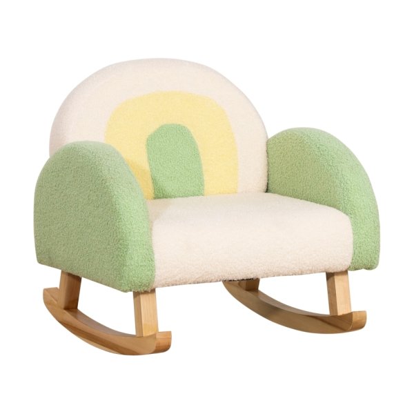 Schommelstoel – ZAZA Home - Schattig design – Imitatie schapenvacht - Groen/beige